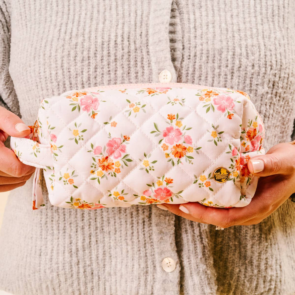 Floral Quilted Cosmetic Pouch