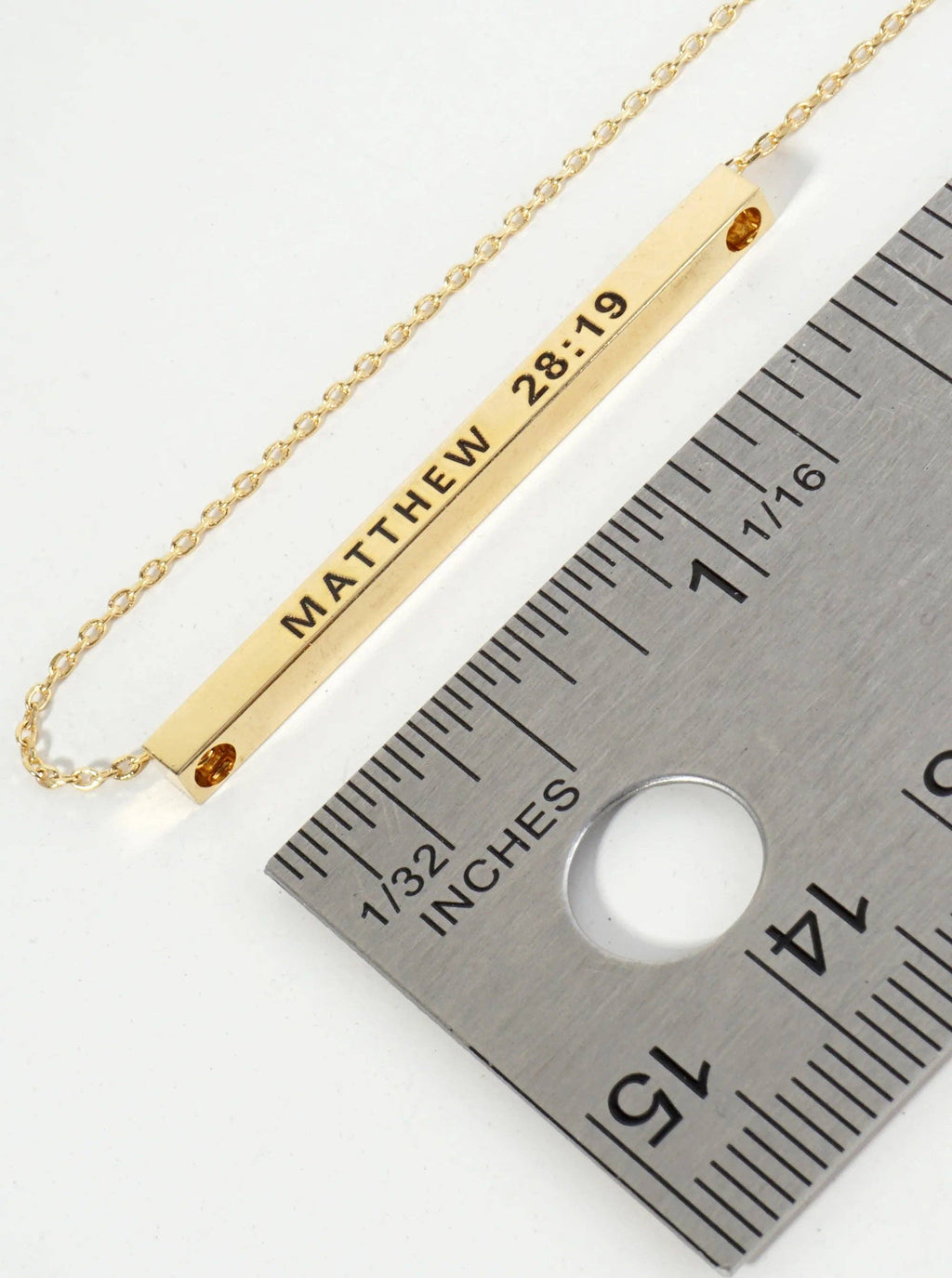 Matthew 28:19 Engraved 18K Gold Dipped Brass Bar Necklace