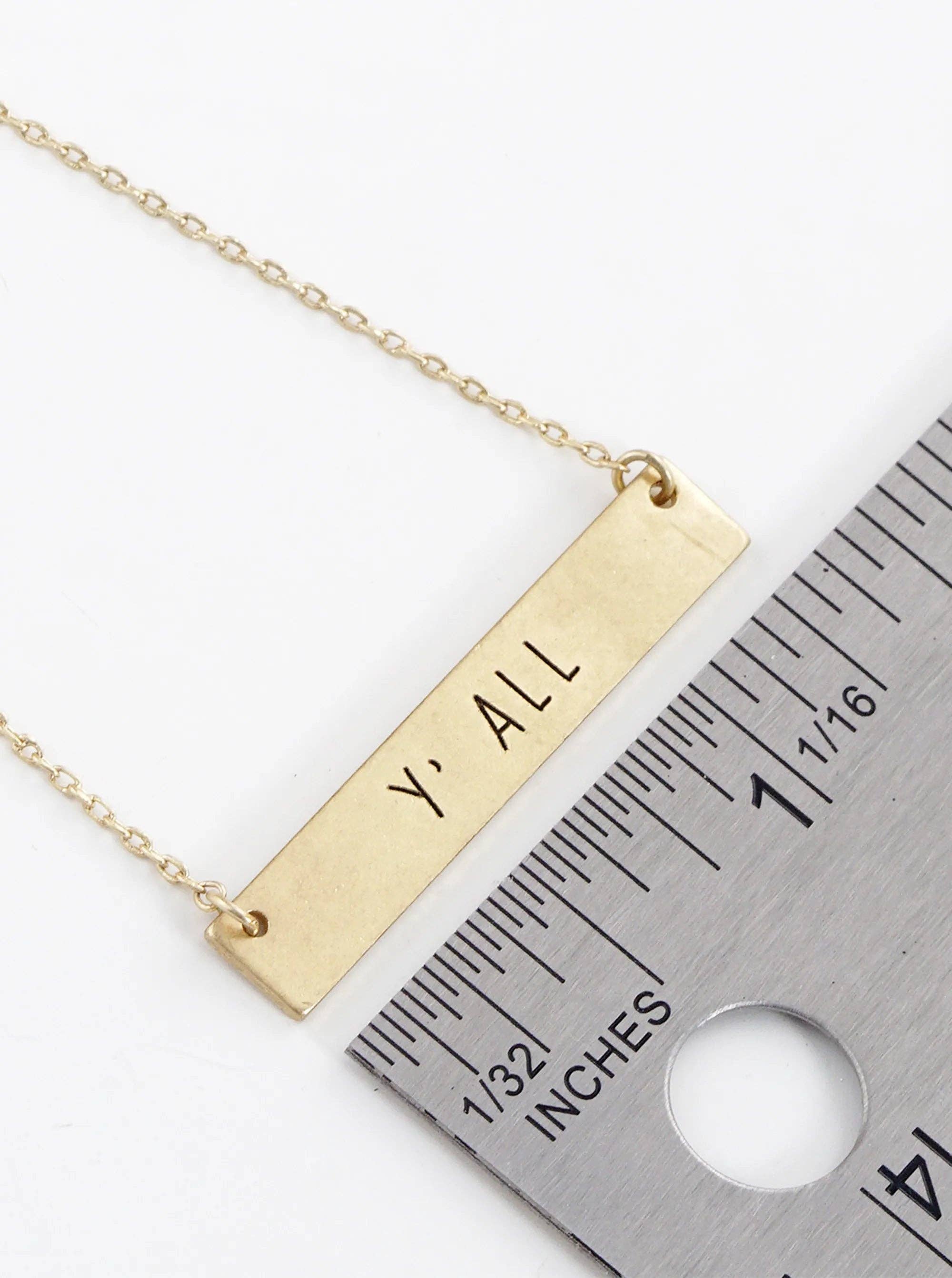 Y’all Engraved Horizontal Bar Pendant Necklace