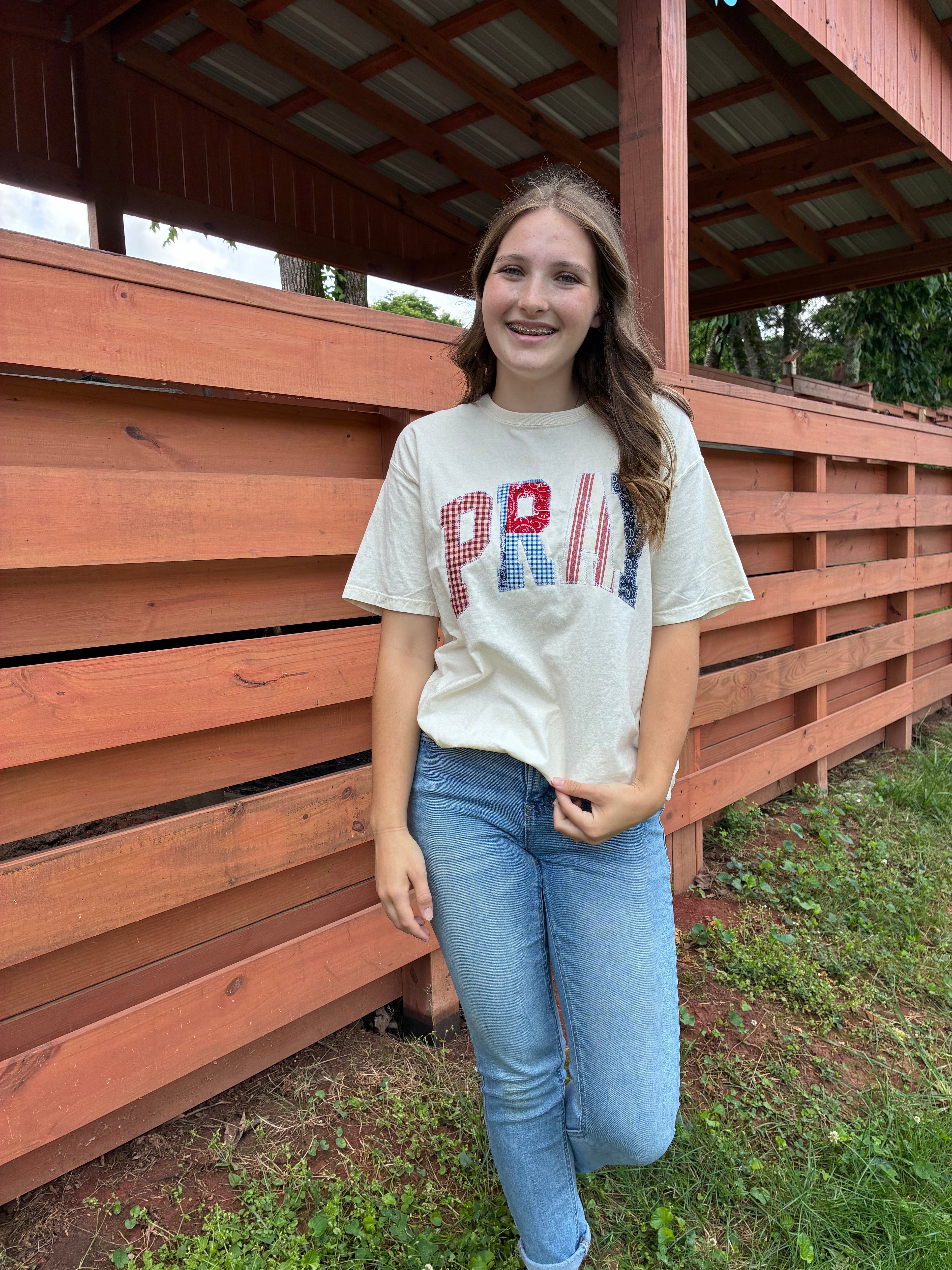 Cream Denim Pray Short Sleeve