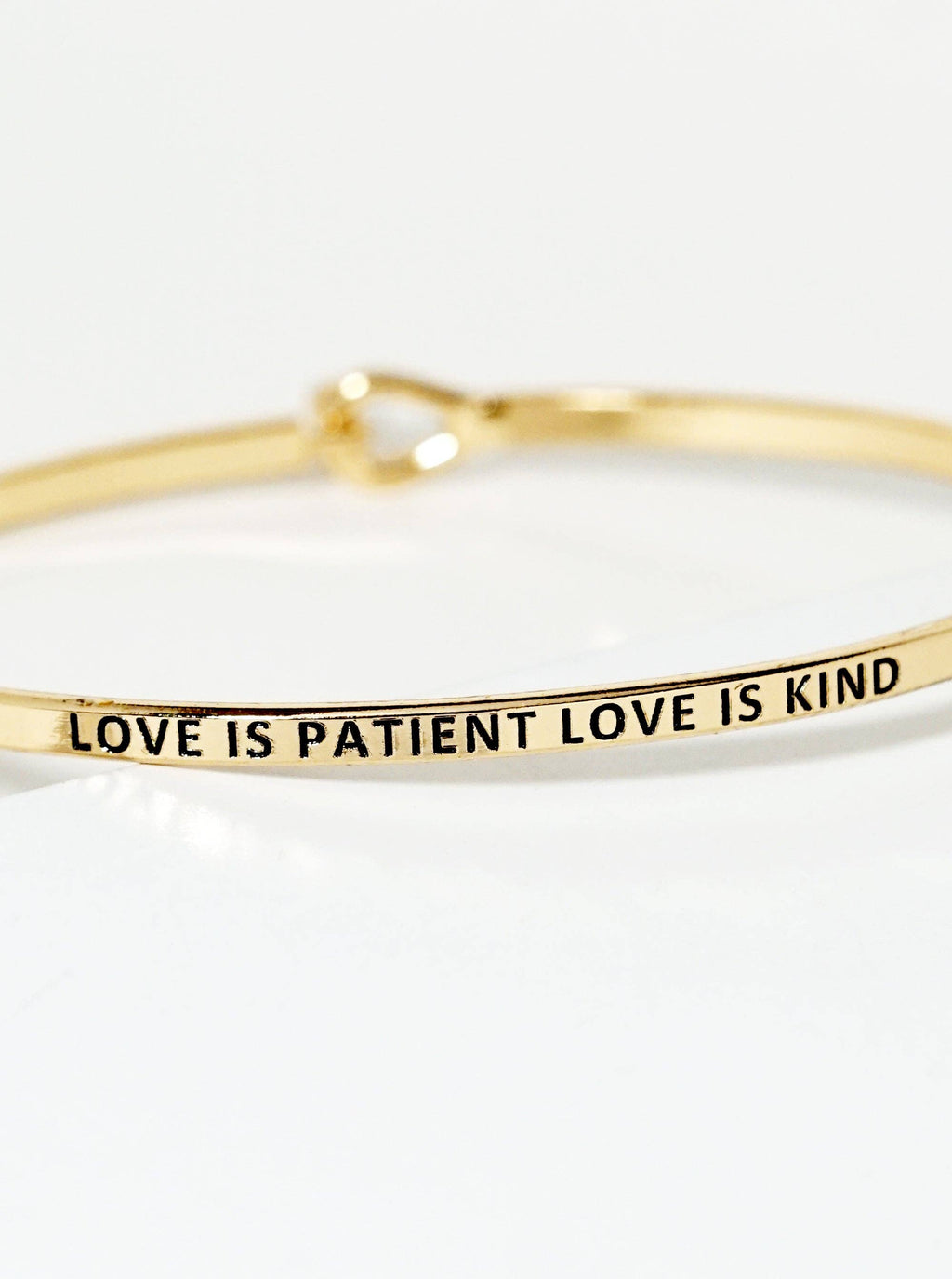 “Love is Patient, Love is Kind” Bangle Bracelet (Gold)