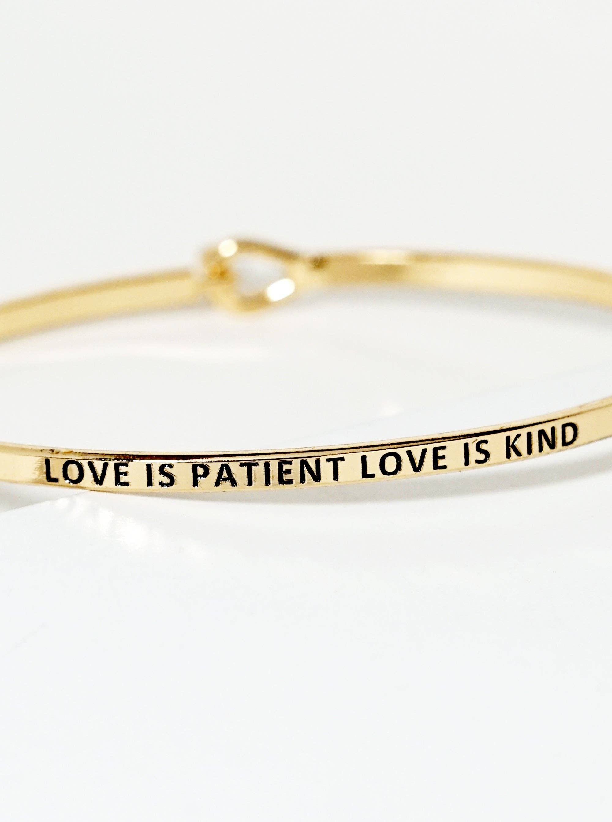 “Love is Patient, Love is Kind” Bangle Bracelet (Gold)