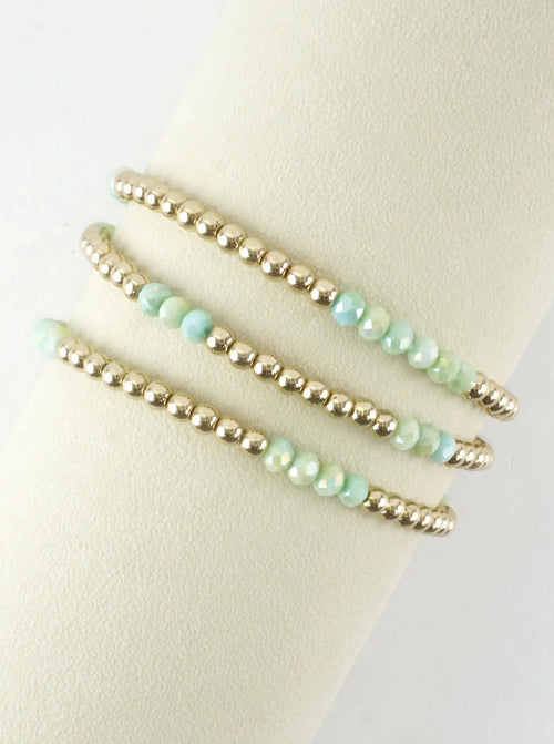 3 PC Round Metallic Glass Beads Stretch Bracelets