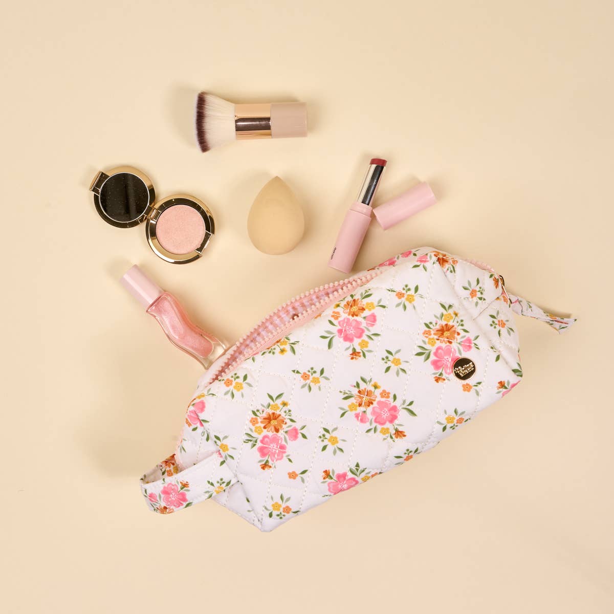 Floral Quilted Cosmetic Pouch