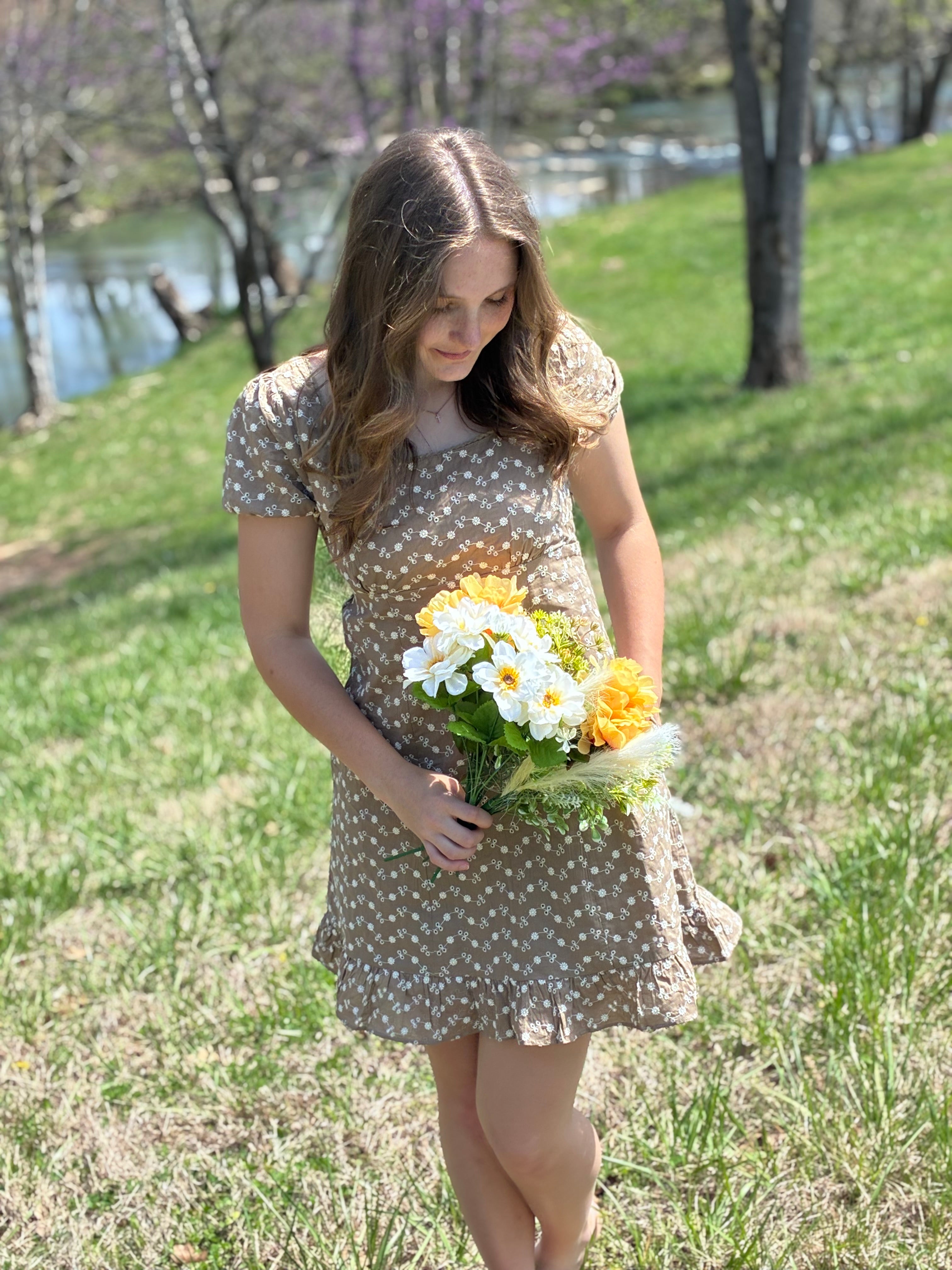 Toasted Petal Embroidered Babydoll Dress