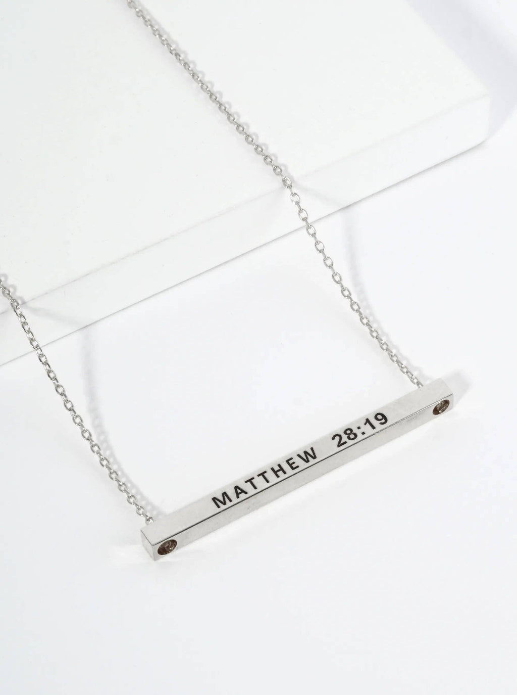 Matthew 28:19 Engraved 18K Gold Dipped Brass Bar Necklace