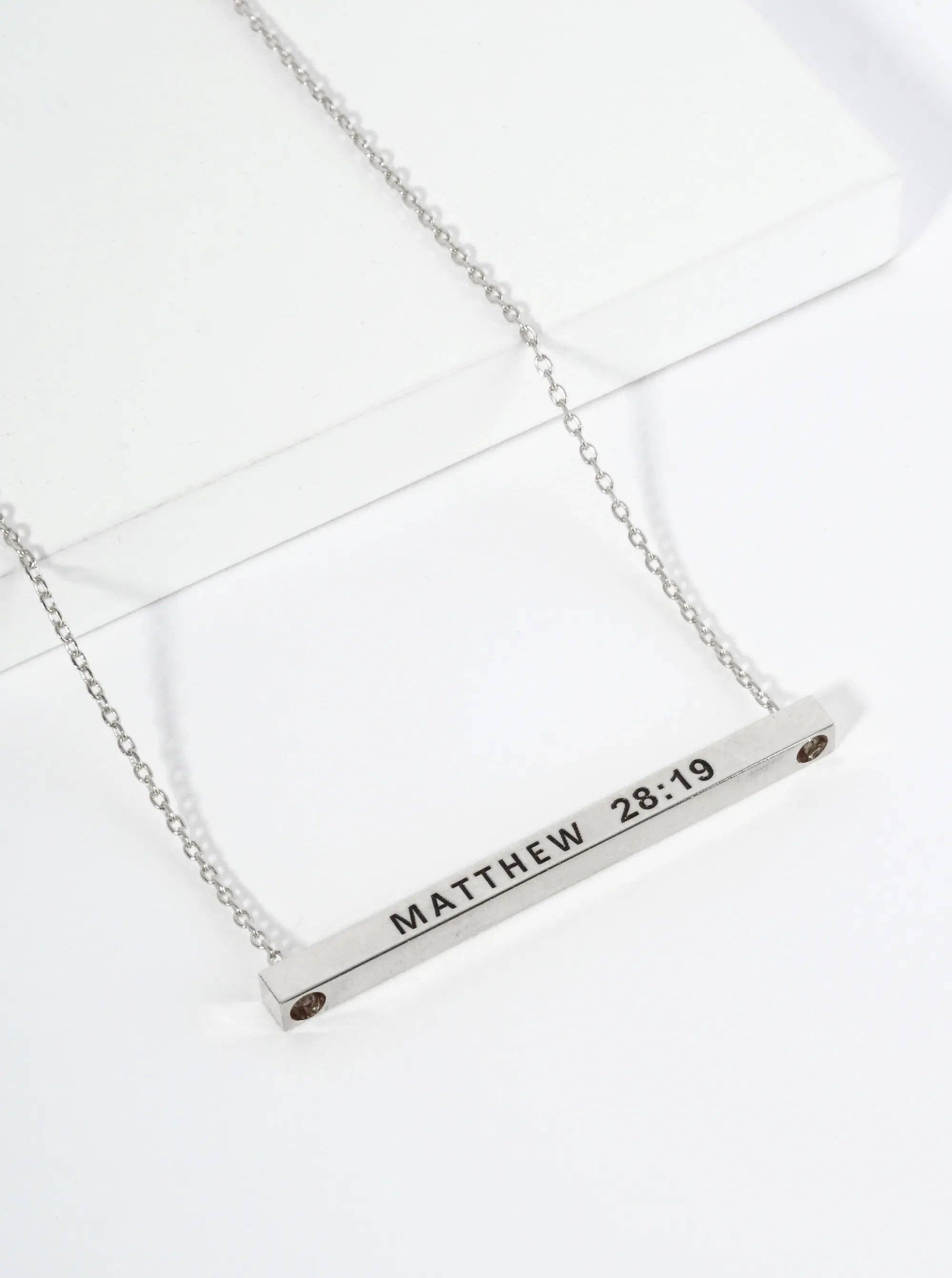 Matthew 28:19 Engraved 18K Gold Dipped Brass Bar Necklace