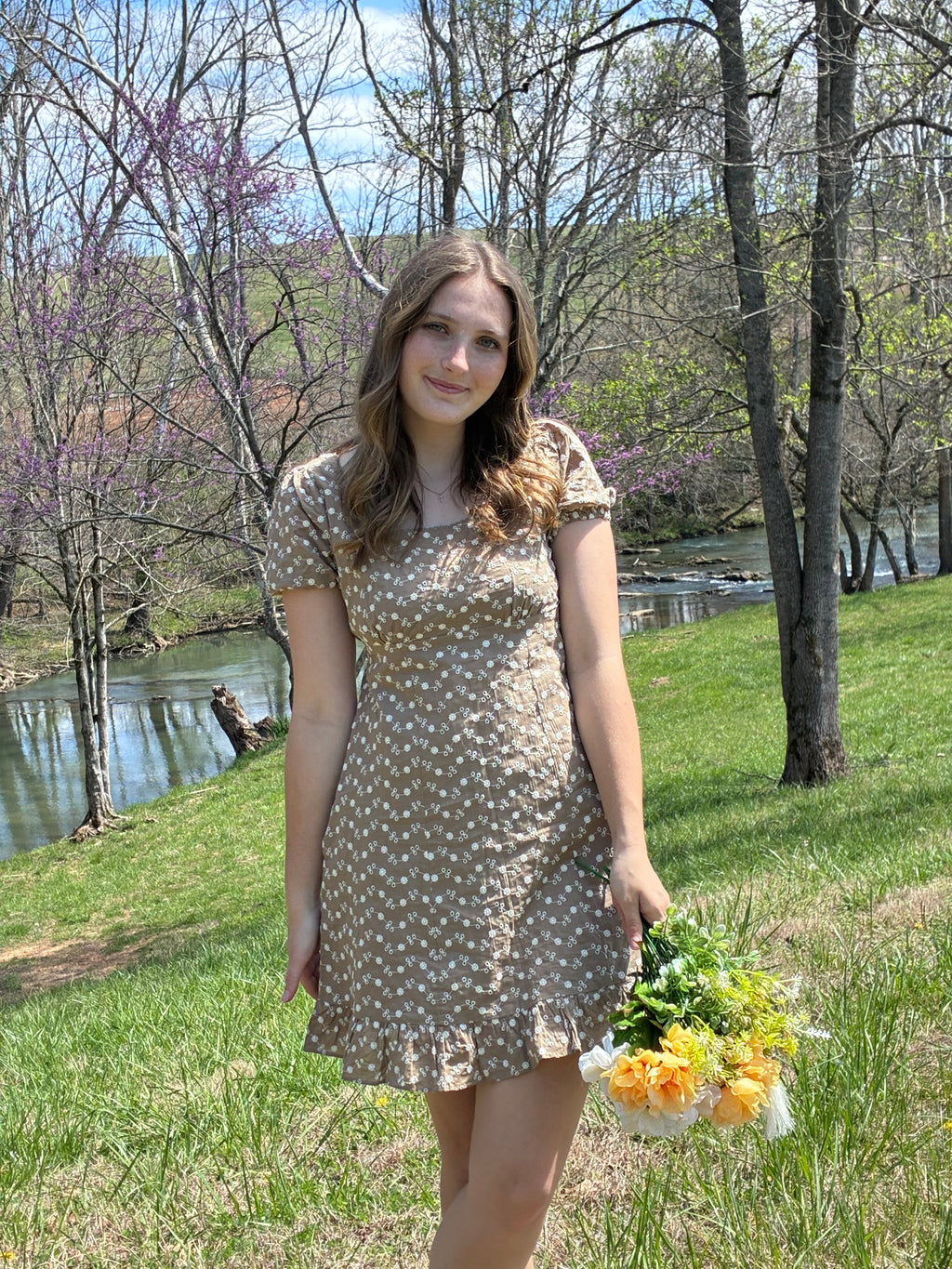 Toasted Petal Embroidered Babydoll Dress