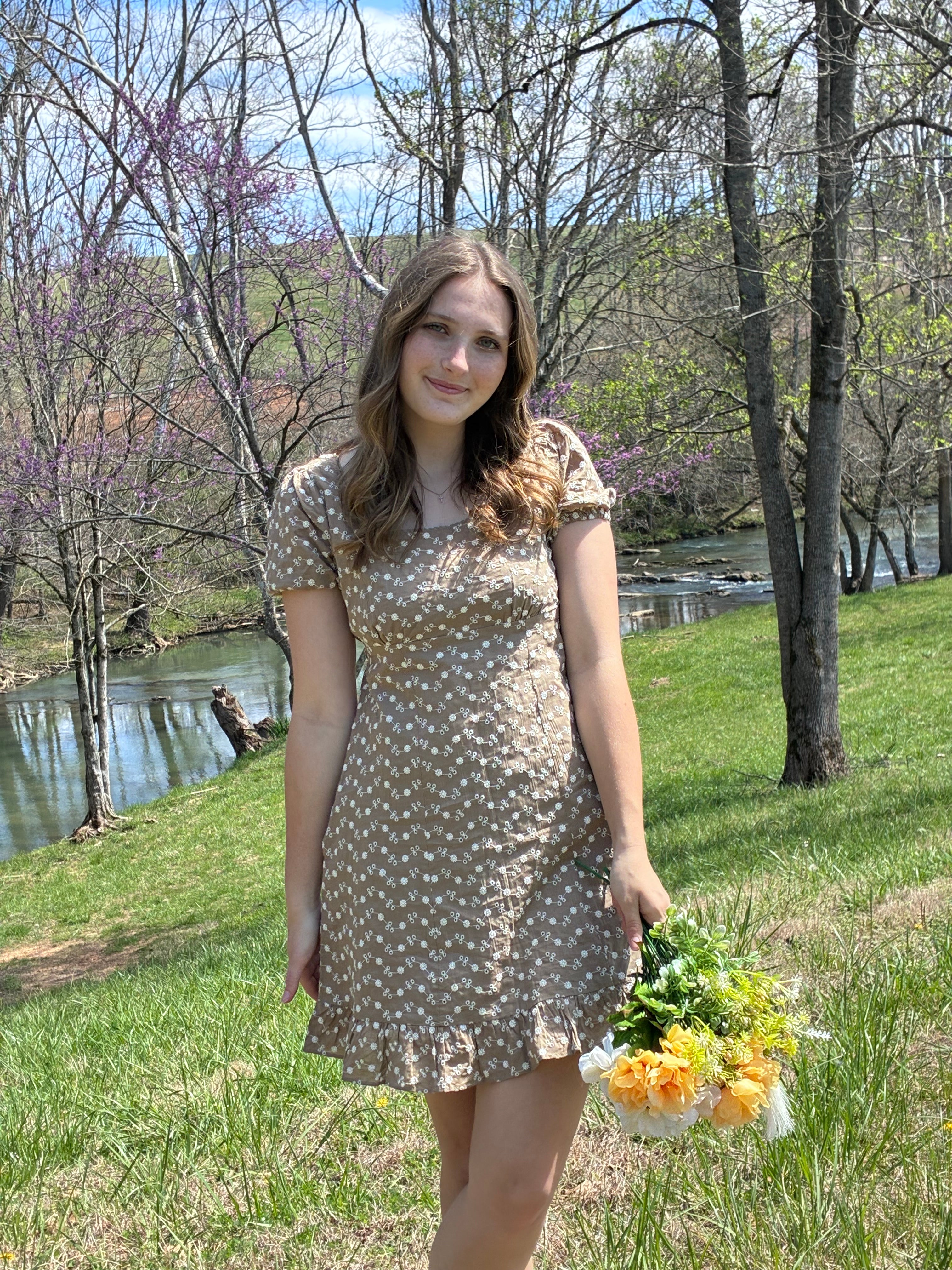 Toasted Petal Embroidered Babydoll Dress