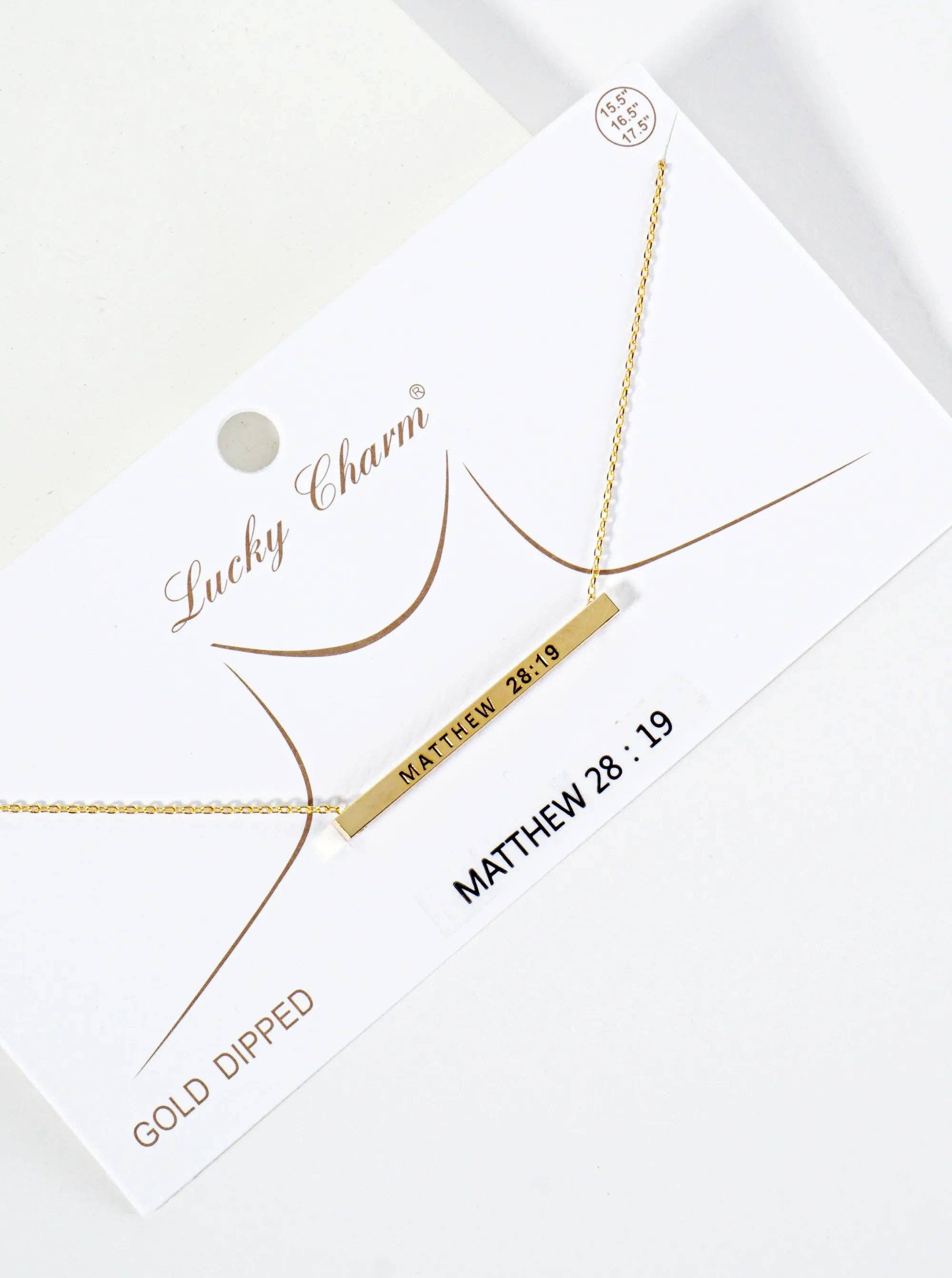 Matthew 28:19 Engraved 18K Gold Dipped Brass Bar Necklace