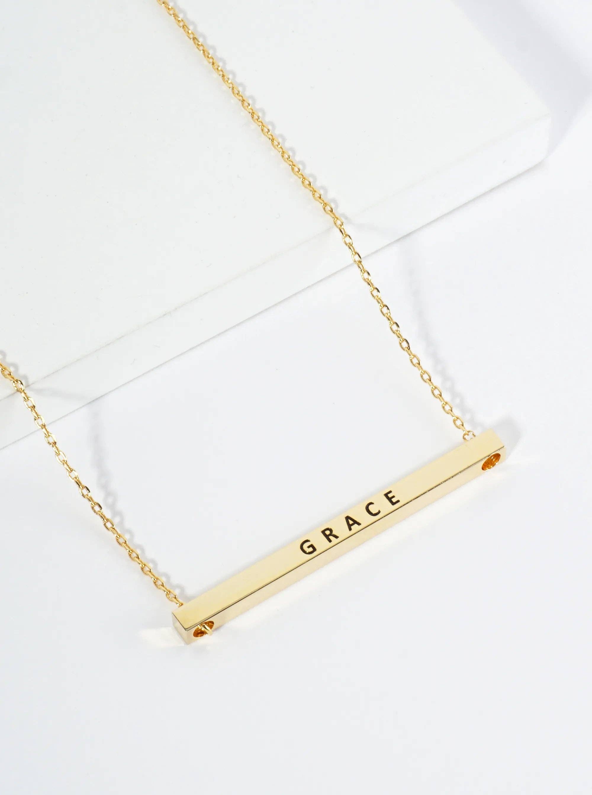 Grace Engraved 18K Gold Dipped Brass Bar Necklace
