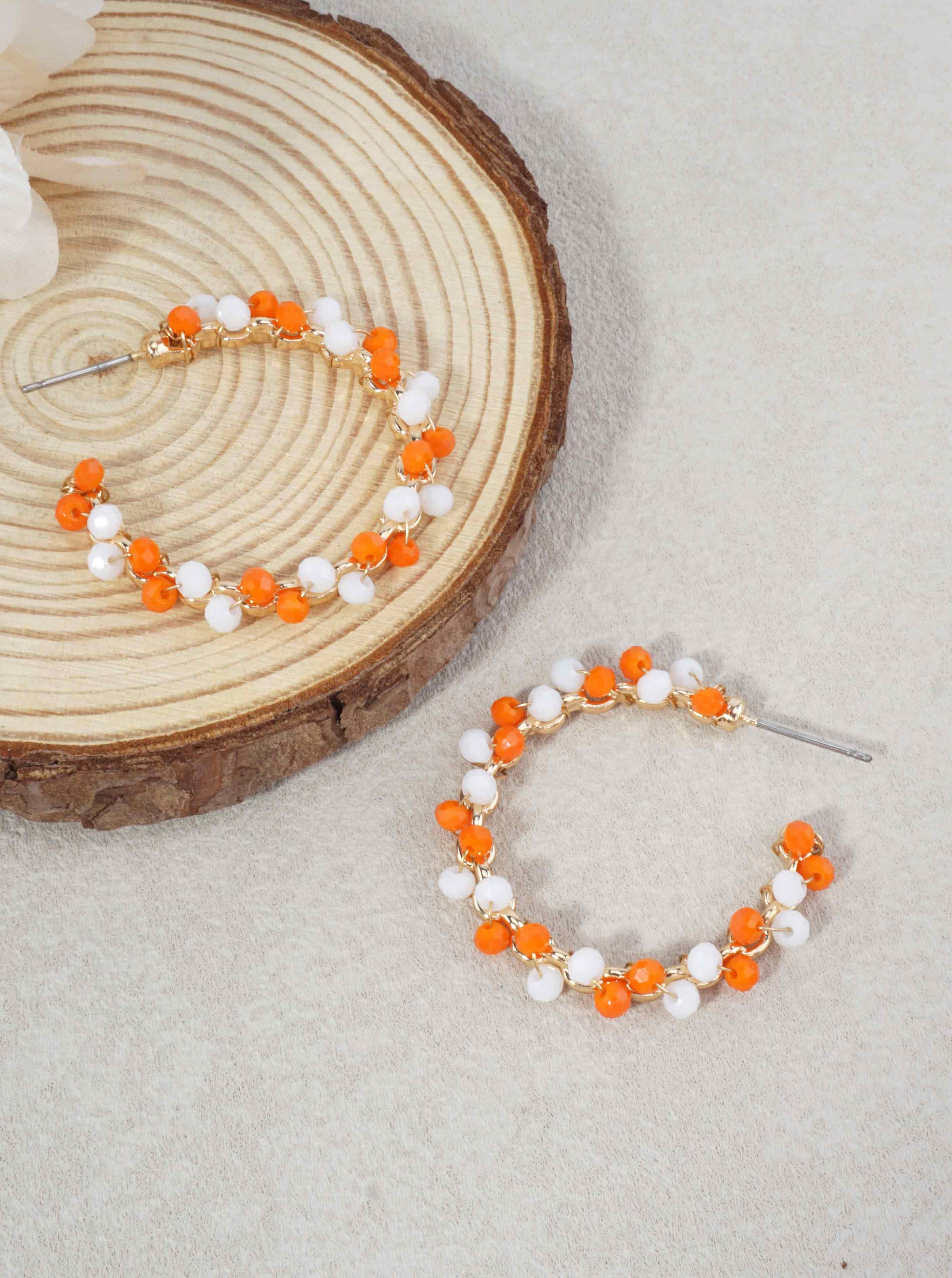 Orange & White Hoop Earrings