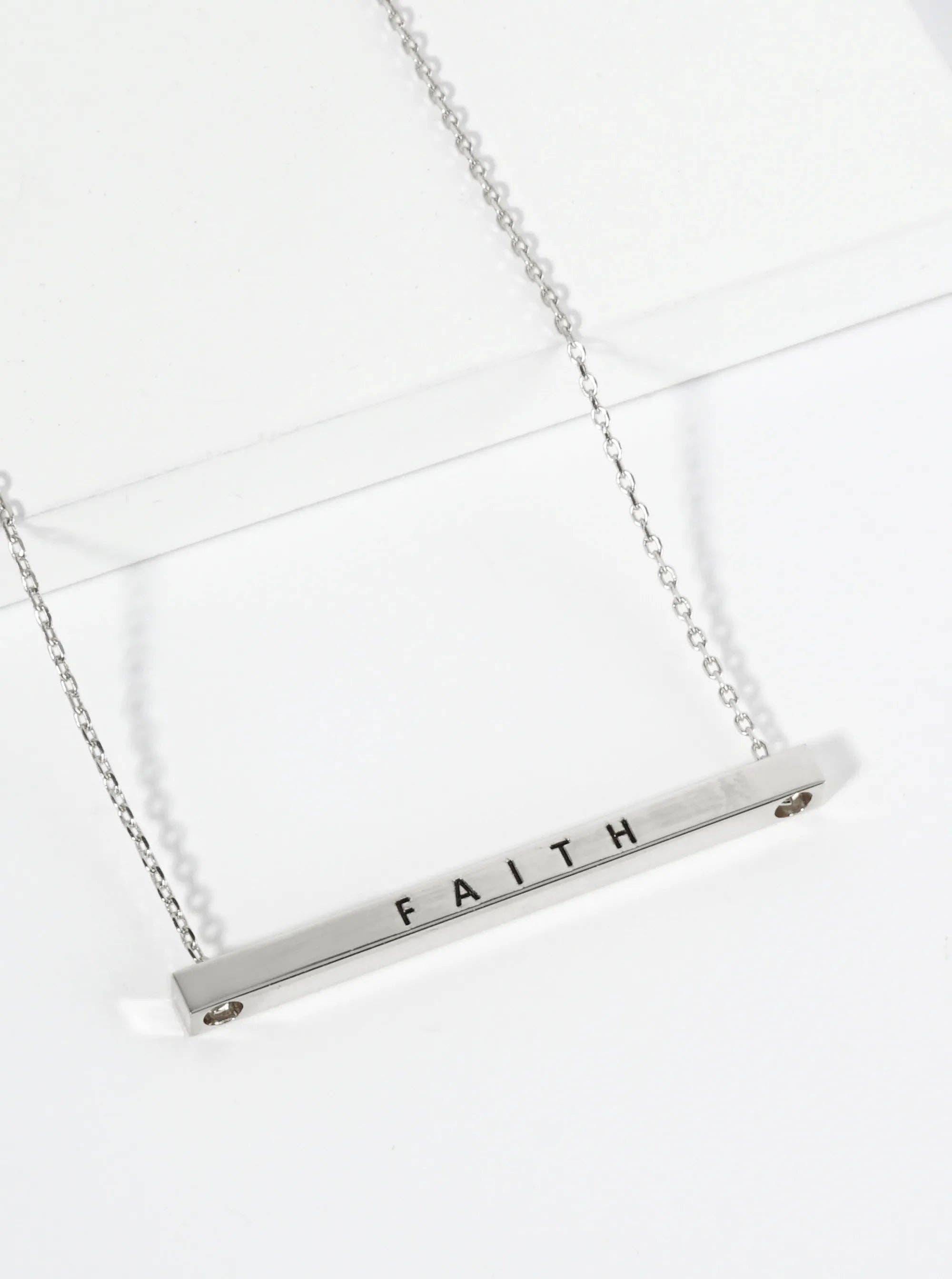 Faith Engraved 18K Gold Dipped Brass Bar Pendant Necklace