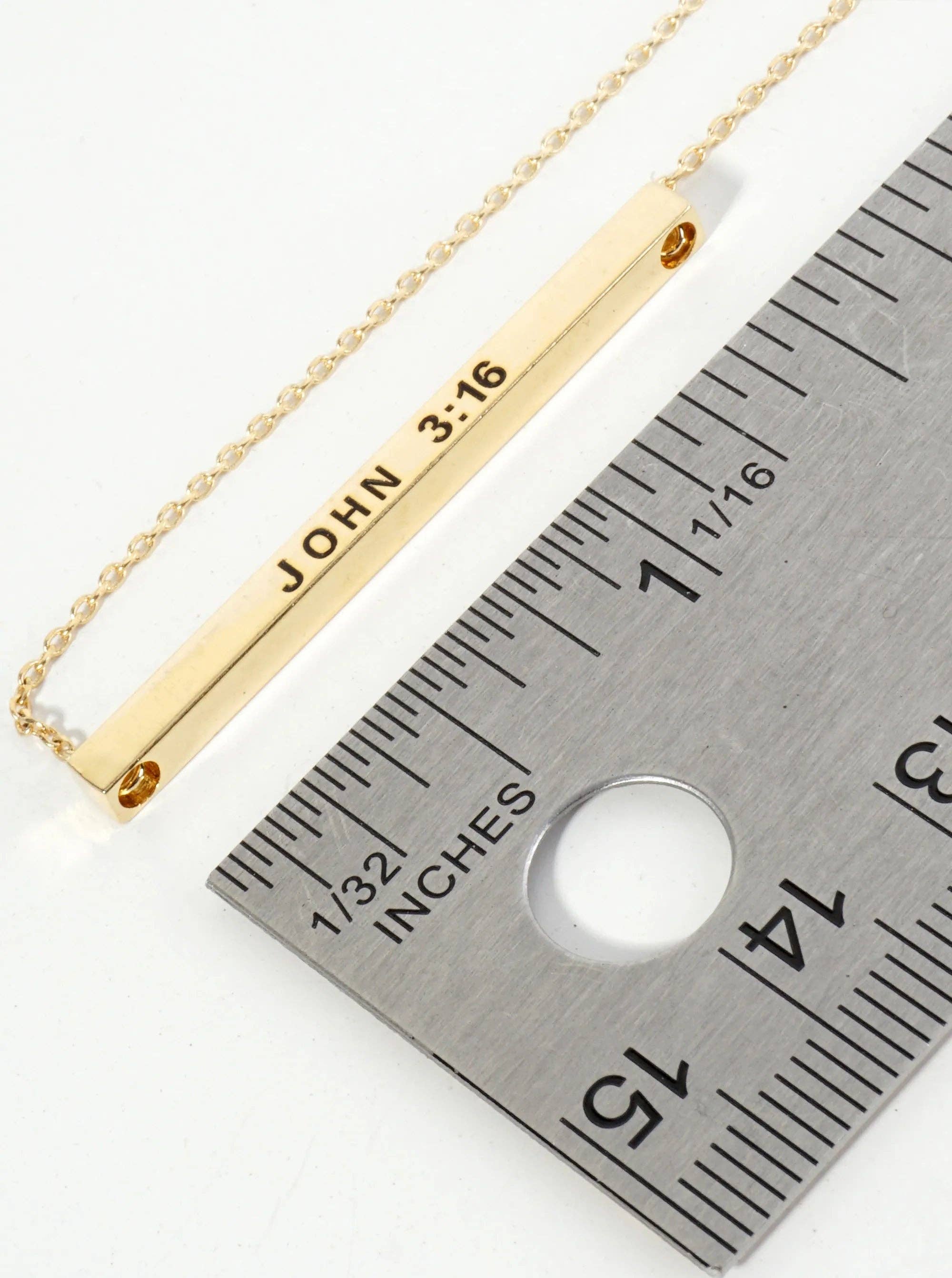 John 3:16 Engraved 18K Gold Dipped Brass Bar Necklace