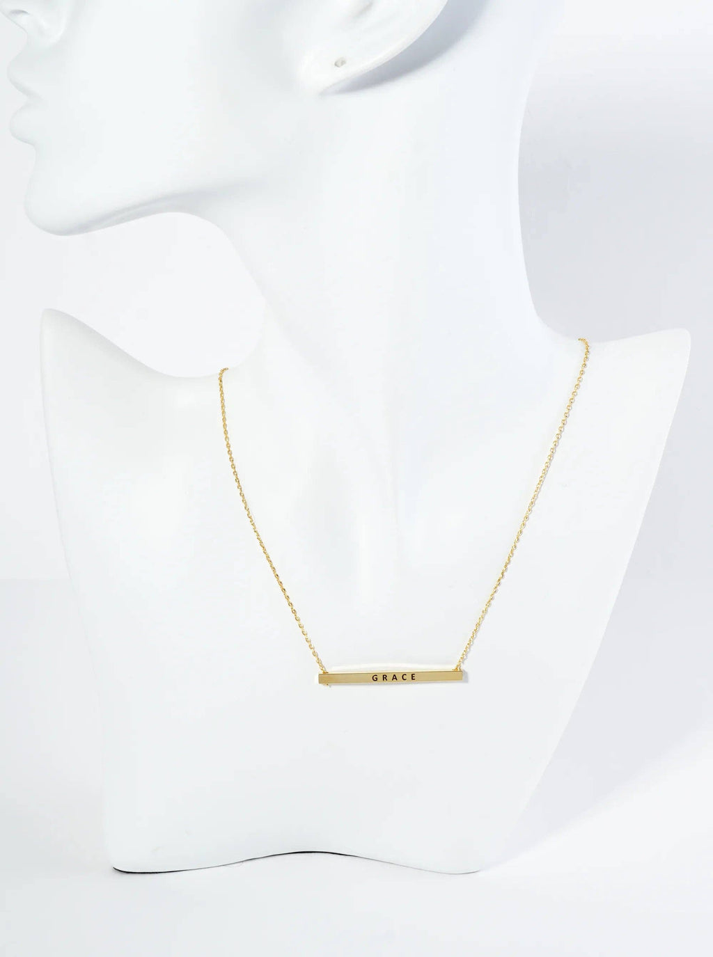 Grace Engraved 18K Gold Dipped Brass Bar Necklace
