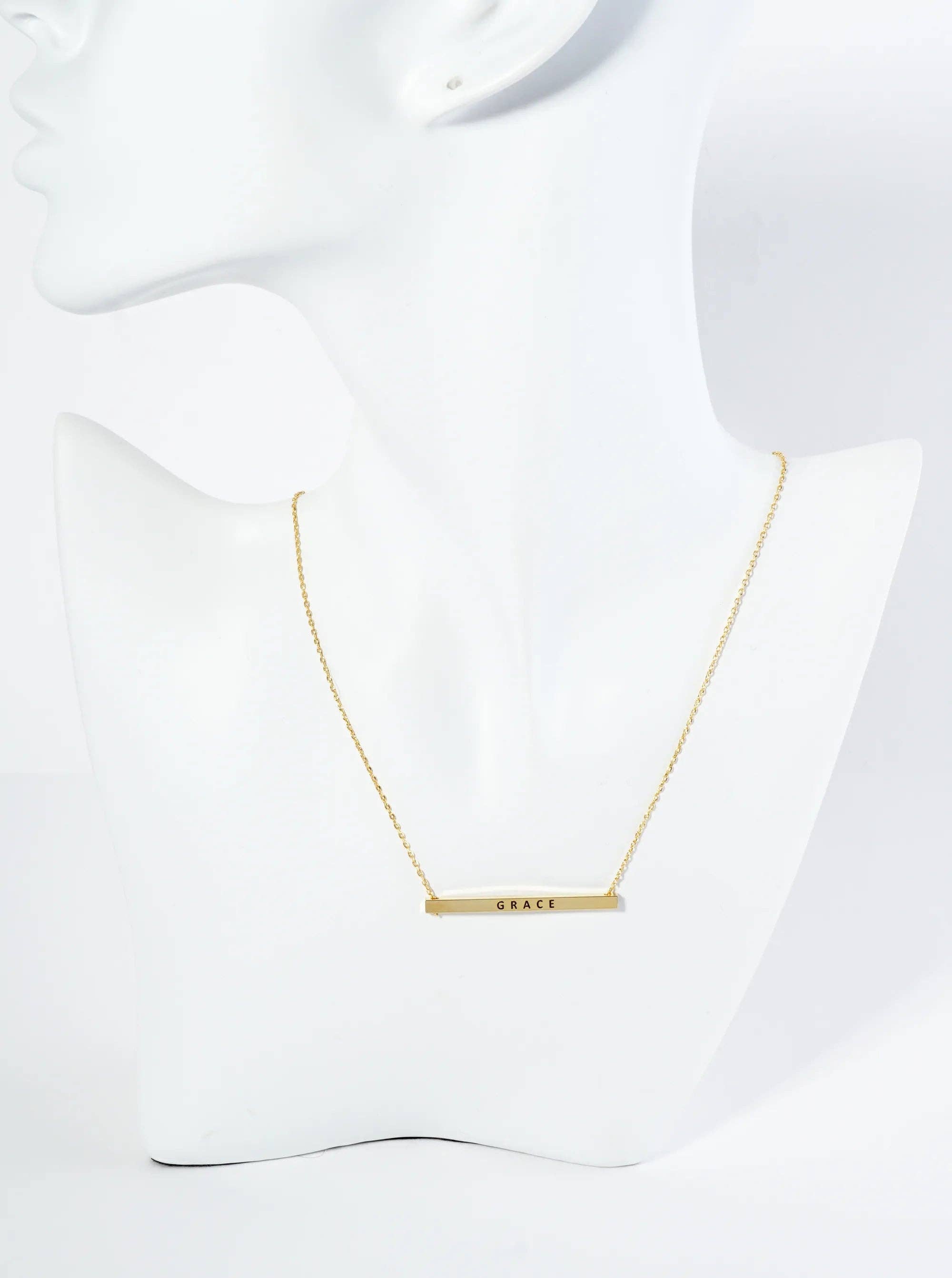 Grace Engraved 18K Gold Dipped Brass Bar Necklace