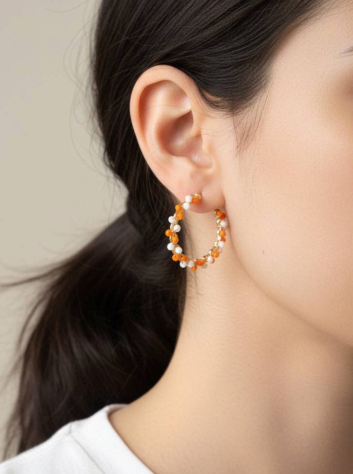 Orange & White Hoop Earrings