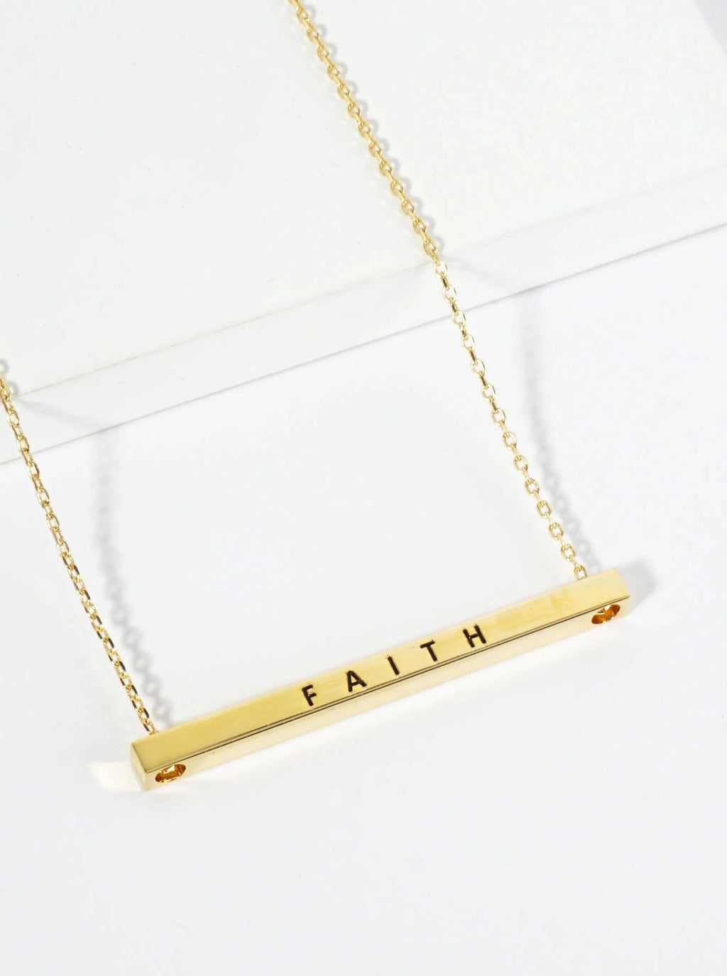 Faith Engraved 18K Gold Dipped Brass Bar Pendant Necklace