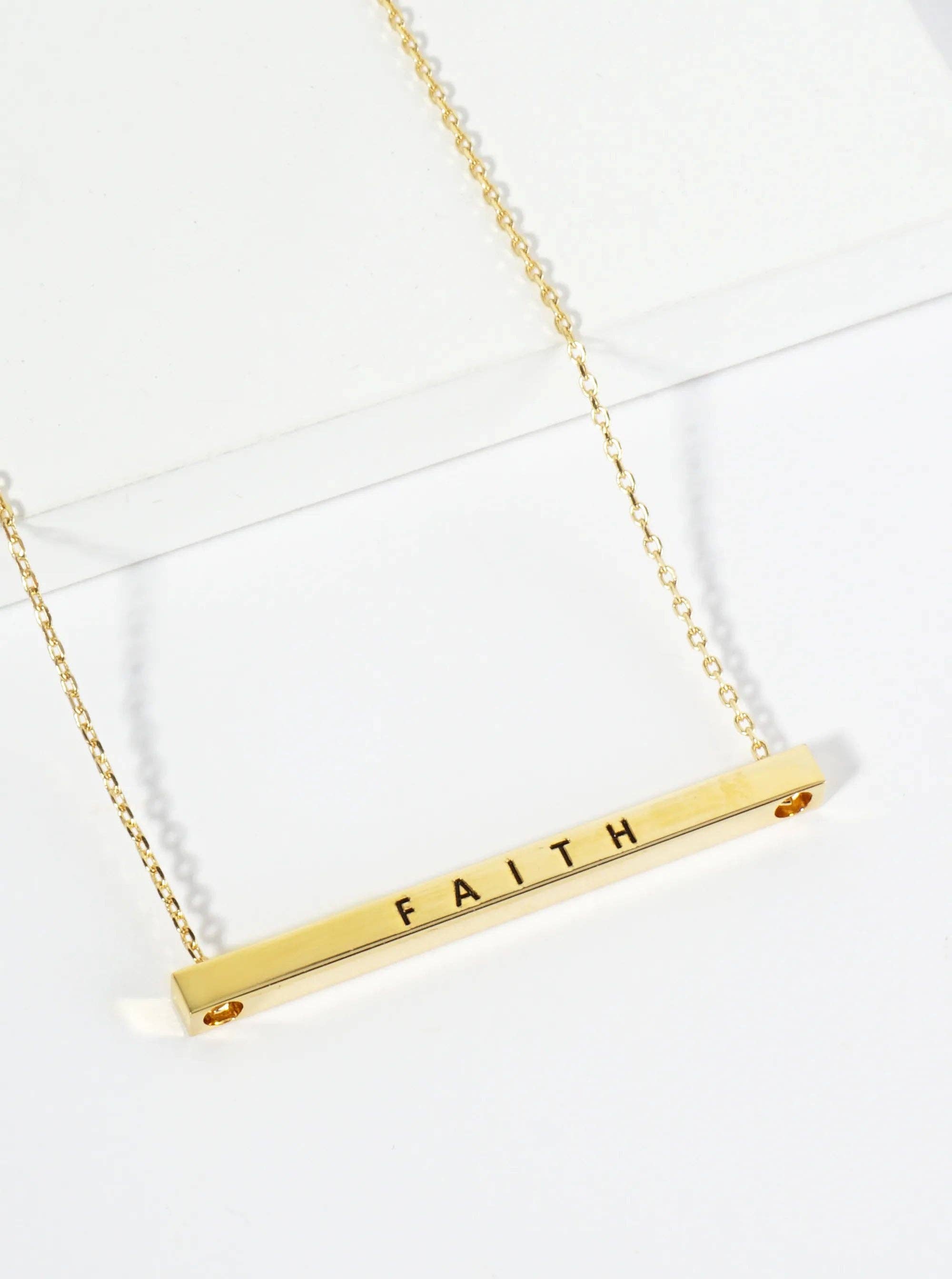 Faith Engraved 18K Gold Dipped Brass Bar Pendant Necklace