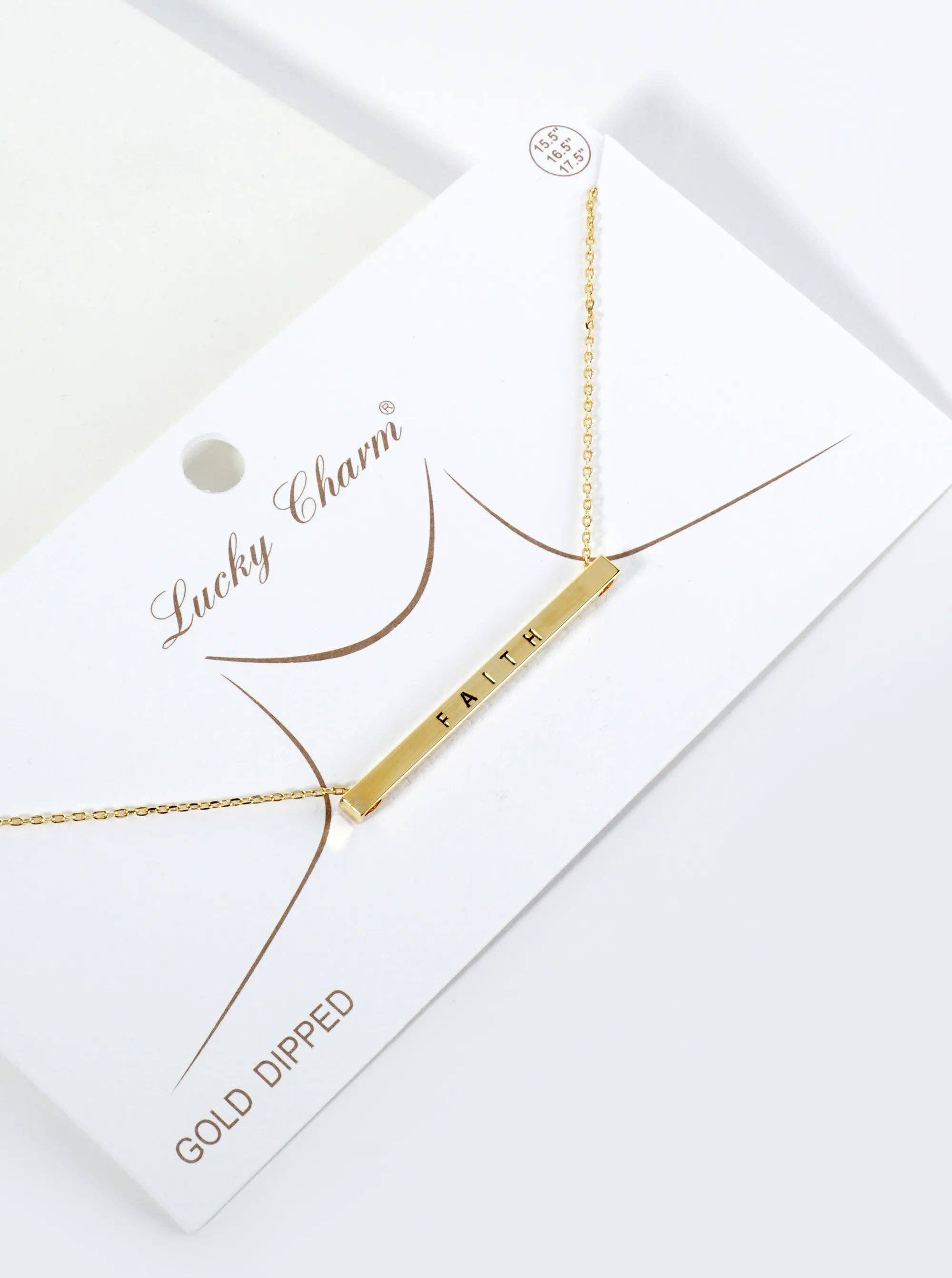 Faith Engraved 18K Gold Dipped Brass Bar Pendant Necklace