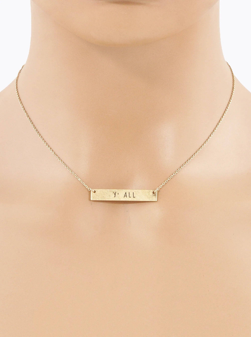 Y’all Engraved Horizontal Bar Pendant Necklace