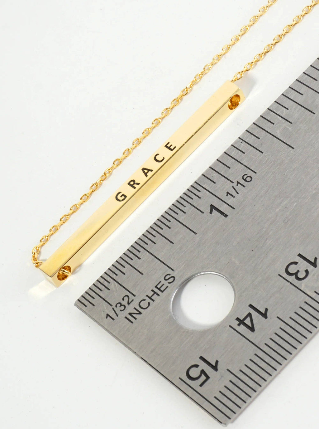 Grace Engraved 18K Gold Dipped Brass Bar Necklace