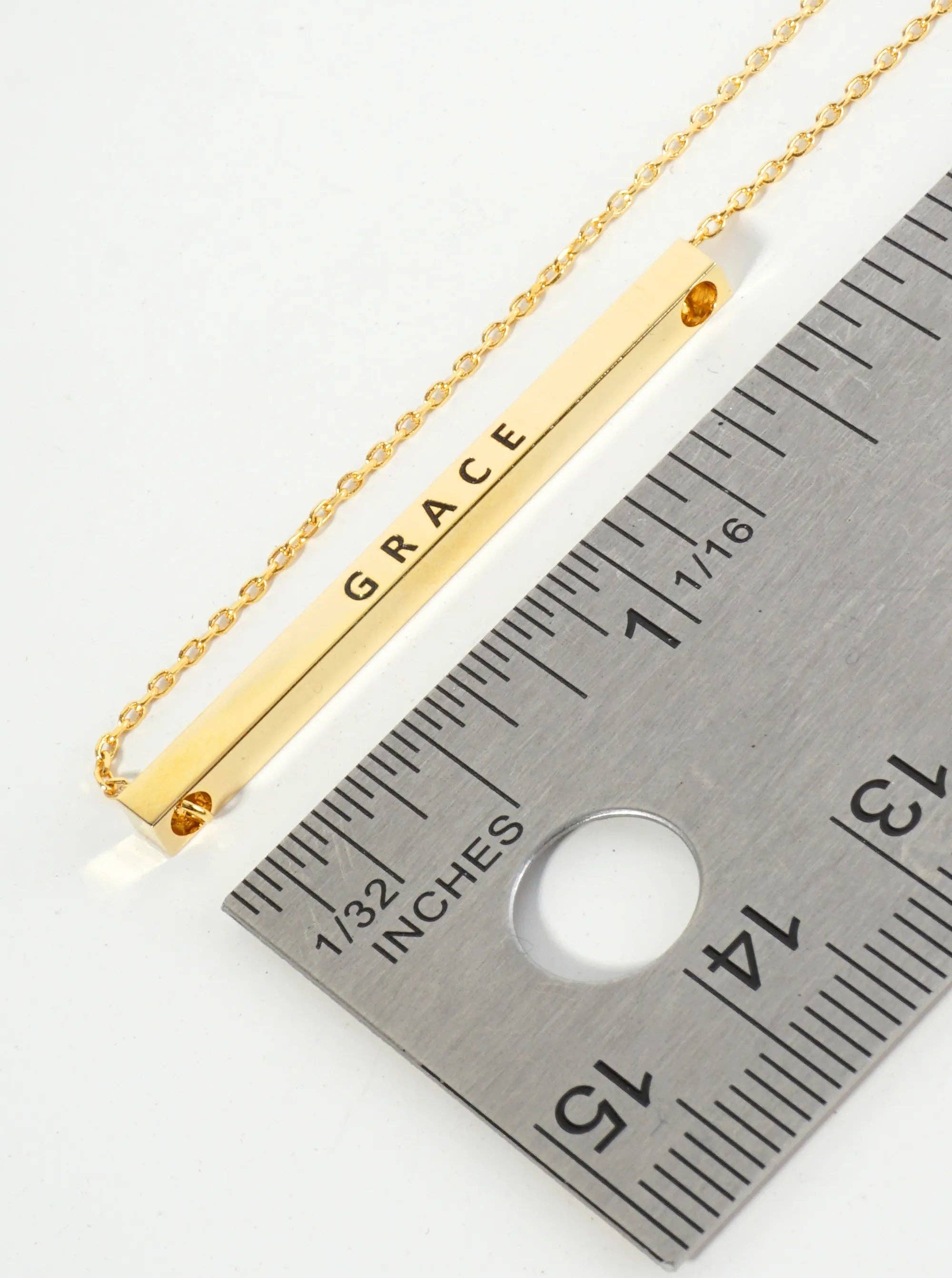 Grace Engraved 18K Gold Dipped Brass Bar Necklace