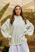 Floral Jesus Embroidered Mock Neck Sweatshirt