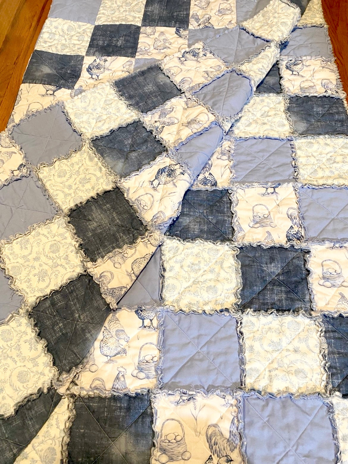 Chicken, Floral, & Blues Rag Quilt