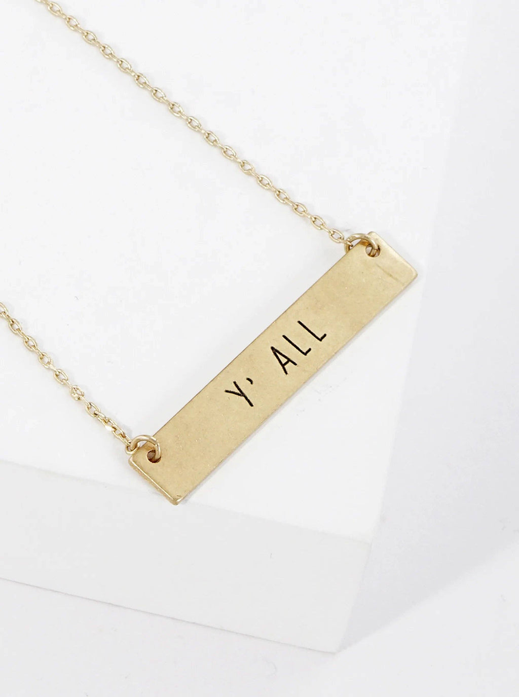 Y’all Engraved Horizontal Bar Pendant Necklace