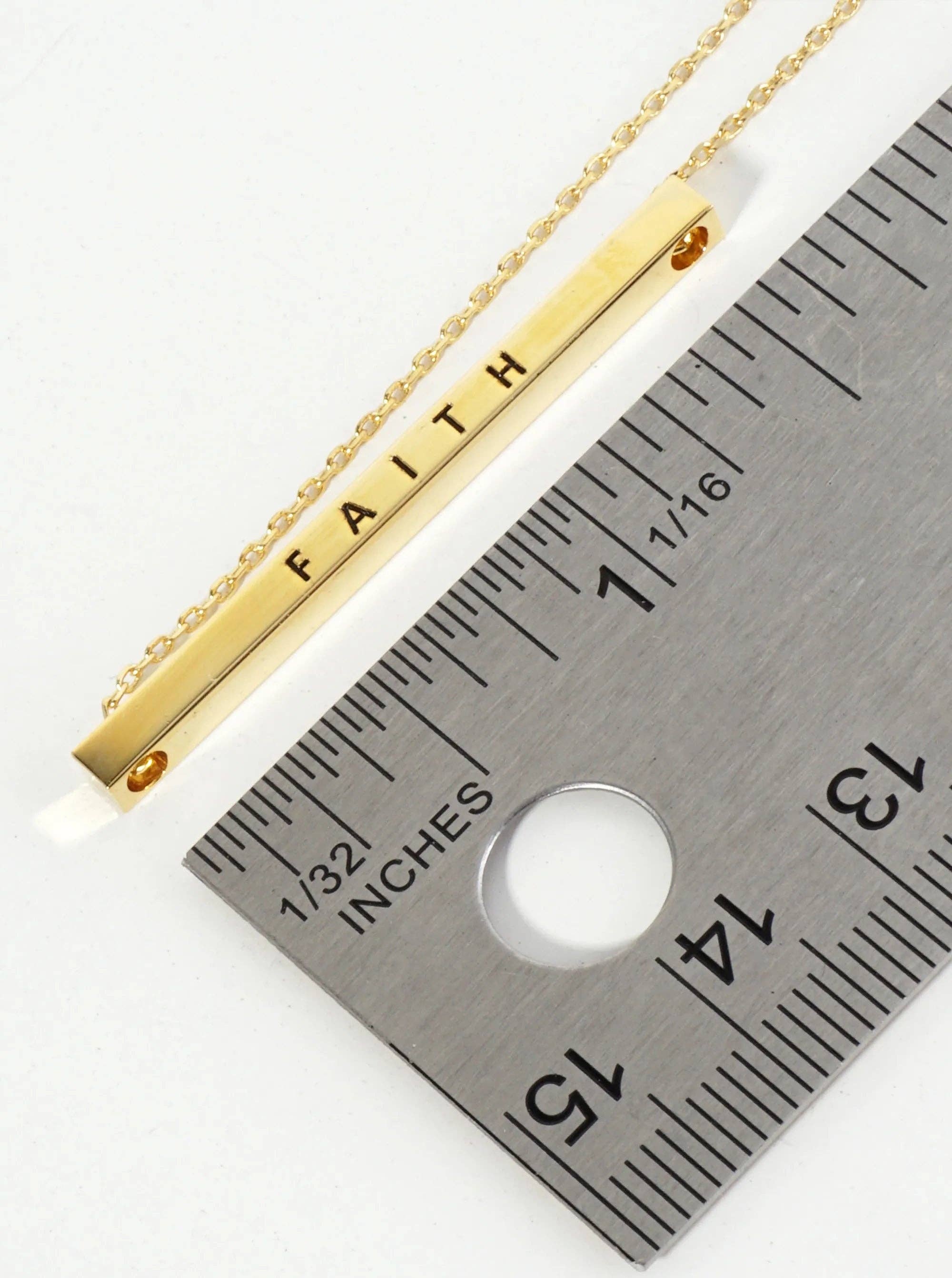 Faith Engraved 18K Gold Dipped Brass Bar Pendant Necklace