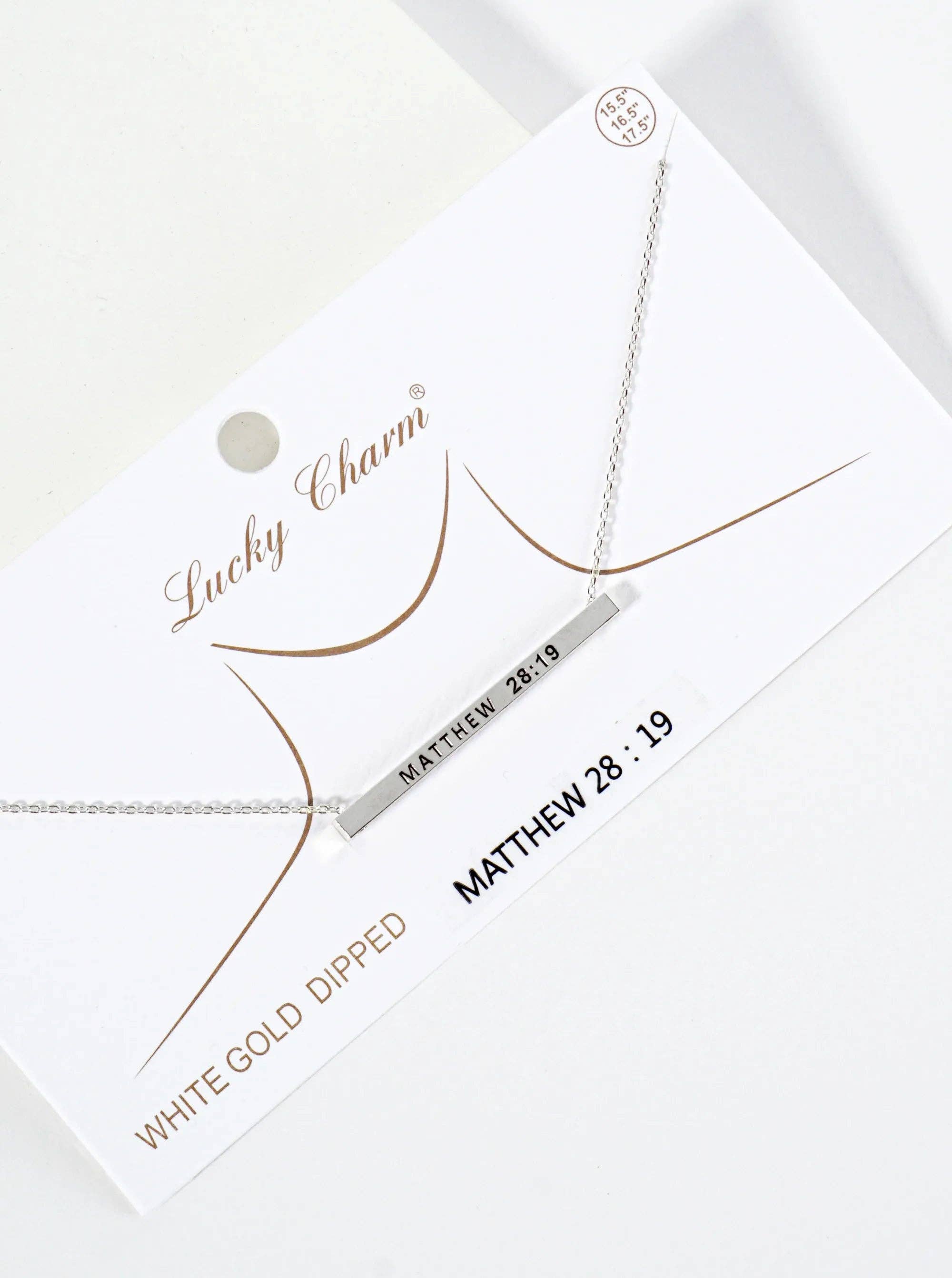Matthew 28:19 Engraved 18K Gold Dipped Brass Bar Necklace