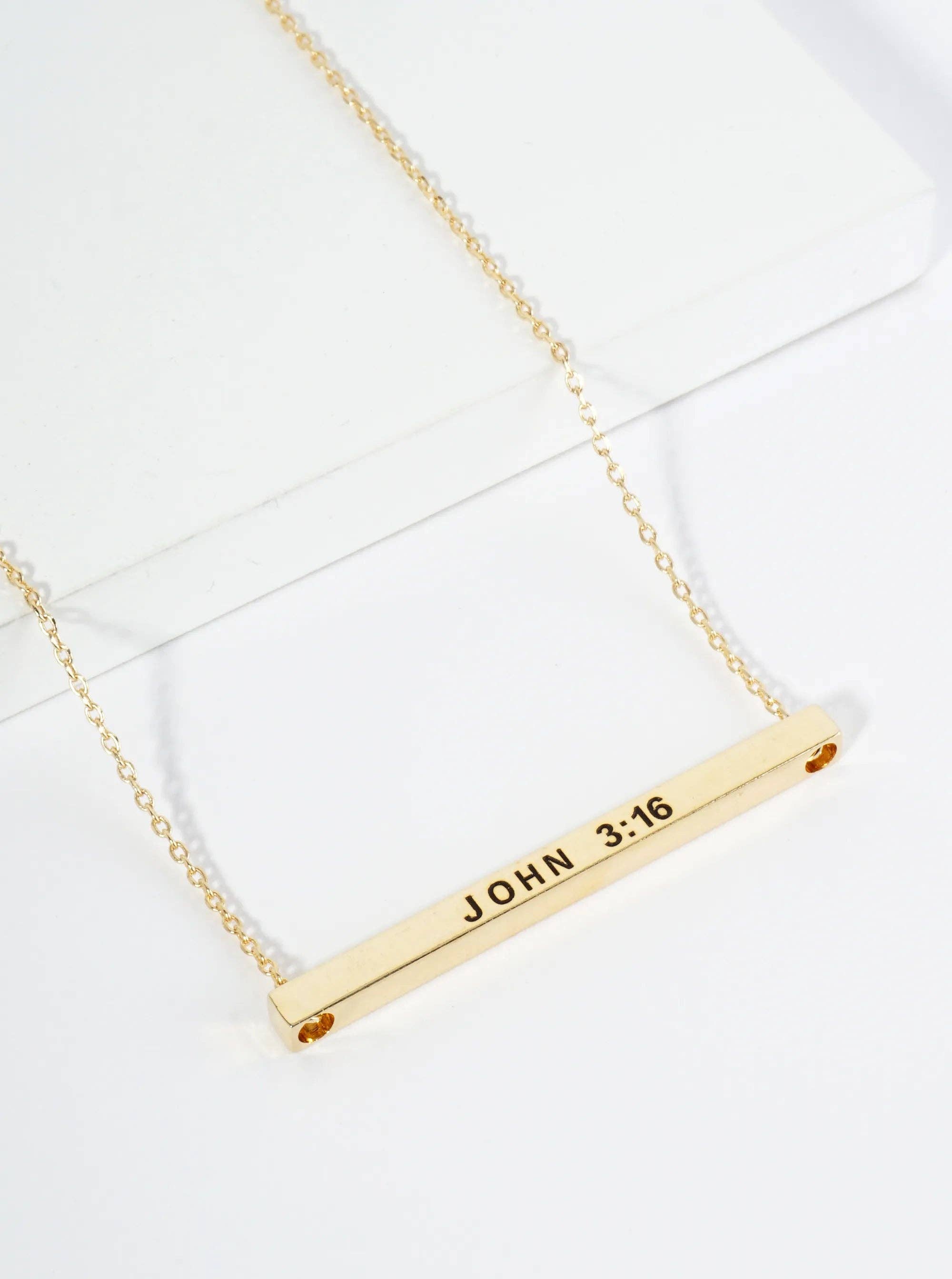 John 3:16 Engraved 18K Gold Dipped Brass Bar Necklace